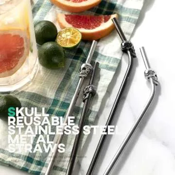 Stylish 8PCS Skull Stainless Steel Drinking Straws