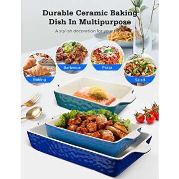 3Pack Ceramic Baking Dish for Oven Large Casserole Baking Dish with Handles Packaging Upgrade Nonsti...