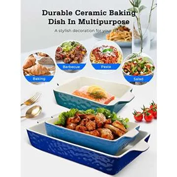 3Pack Ceramic Baking Dish for Oven Large Casserole Baking Dish with Handles Packaging Upgrade Nonsti...