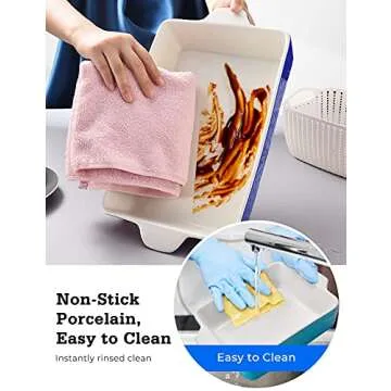 3Pack Ceramic Baking Dish for Oven Large Casserole Baking Dish with Handles Packaging Upgrade Nonstick Ceramic Bakeware for Cooking, Cakes, Lasagna & Gift, Blue