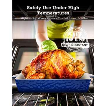 3Pack Ceramic Baking Dish for Oven Large Casserole Baking Dish with Handles Packaging Upgrade Nonstick Ceramic Bakeware for Cooking, Cakes, Lasagna & Gift, Blue