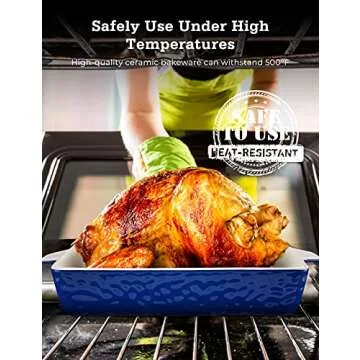 3Pack Ceramic Baking Dish for Oven Large Casserole Baking Dish with Handles Packaging Upgrade Nonstick Ceramic Bakeware for Cooking, Cakes, Lasagna & Gift, Blue
