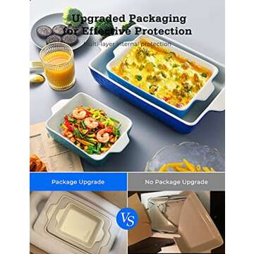 3Pack Ceramic Baking Dish for Oven Large Casserole Baking Dish with Handles Packaging Upgrade Nonstick Ceramic Bakeware for Cooking, Cakes, Lasagna & Gift, Blue