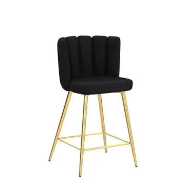 Velvet 26" Counter Height Barstools Set of 4 Modern Kitchen Stools Upholstered Bar Stool Chairs with Gold Metal Legs for Kitchen Island/Breakfast Bar/Restaurant, Black