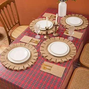 Round Rustic Burlap Placemats Set of 4 15inch