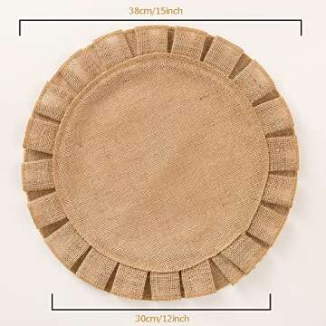 Round Rustic Burlap Placemats Set of 4 15inch