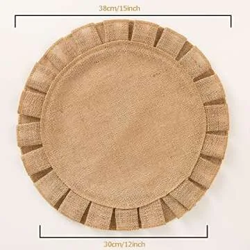 Round Rustic Burlap Placemats Set of 4 15inch