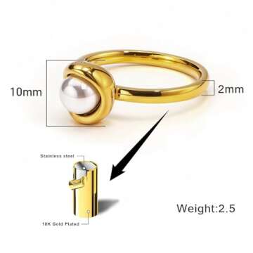 HOSICRON Pearl Ring for Women, 18K Gold Plated Womens Starburst Gold Rings for Bride Wedding Engagement Band Anniversary Birthday Jewelry for Women Fits Sizes 6 to 9 (8)