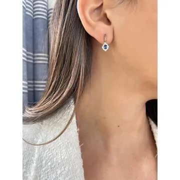 LE VIAN 1/3 Carat Diamond and 1/2 Carat Blue Sapphire Oval Halo Dangle Drop Earrings for Women in 14k White Gold (White/Fancy Brown, cttw) Halo Earrings with Push Backs