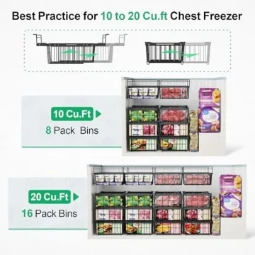 iSPECLE Freezer Organizer Bins - 3 Pack with Basket