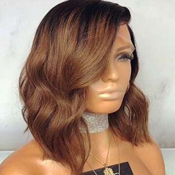 Wowsexy Hair Ombre 1B/30 Wavy Short Bob Lace Front Human Hair Wigs for African American Women Brazil...