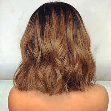 Wowsexy Hair Ombre 1B/30 Wavy Short Bob Lace Front Human Hair Wigs for African American Women Brazilian Virgin Hair Two Tone Lace Wigs with Pre-plucked Hairline (12 inch Lace Front Wig, 1B30 Wavy)