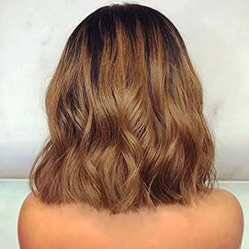 Wowsexy Hair Ombre 1B/30 Wavy Short Bob Lace Front Human Hair Wigs for African American Women Brazilian Virgin Hair Two Tone Lace Wigs with Pre-plucked Hairline (12 inch Lace Front Wig, 1B30 Wavy)