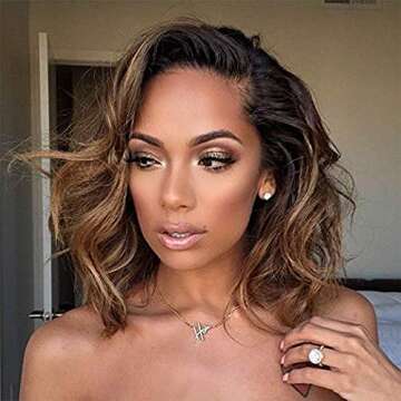 Wowsexy Hair Ombre 1B/30 Wavy Short Bob Lace Front Human Hair Wigs for African American Women Brazilian Virgin Hair Two Tone Lace Wigs with Pre-plucked Hairline (12 inch Lace Front Wig, 1B30 Wavy)