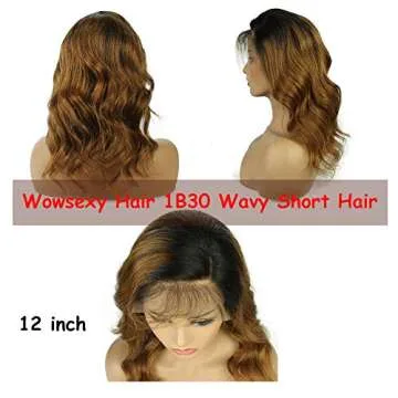 Wowsexy Hair Ombre 1B/30 Wavy Short Bob Lace Front Human Hair Wigs for African American Women Brazilian Virgin Hair Two Tone Lace Wigs with Pre-plucked Hairline (12 inch Lace Front Wig, 1B30 Wavy)