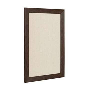 DesignOvation Beatrice Framed Linen Fabric Pinboard, 18x27, Walnut Brown