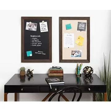 DesignOvation Beatrice Framed Linen Fabric Pinboard, 18x27, Walnut Brown