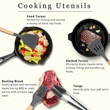 Kitchen Utensil Set,30 Pcs Silicone Cooking Utensils with Wooden Handles,Nonstick Cookware Utensils Kitchen Gadgets Set,Complete Kitchen Tools with Holder,Apartment Essentials Best Gifts