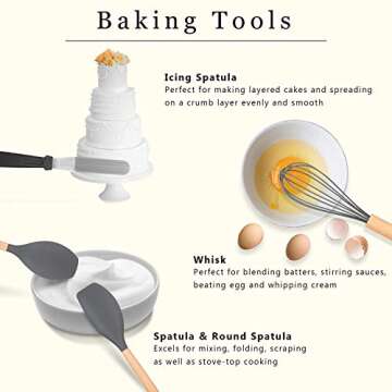 Kitchen Utensil Set,30 Pcs Silicone Cooking Utensils with Wooden Handles,Nonstick Cookware Utensils Kitchen Gadgets Set,Complete Kitchen Tools with Holder,Apartment Essentials Best Gifts