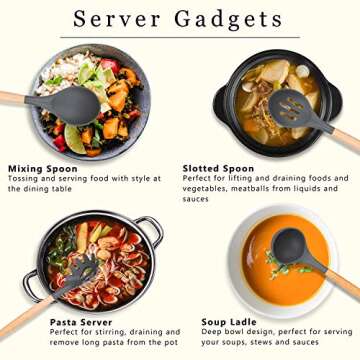 Kitchen Utensil Set,30 Pcs Silicone Cooking Utensils with Wooden Handles,Nonstick Cookware Utensils Kitchen Gadgets Set,Complete Kitchen Tools with Holder,Apartment Essentials Best Gifts