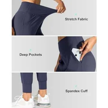 G Gradual Women's Joggers High Waisted Yoga Pants with Pockets Loose Leggings for Women Workout, Athletic, Lounge (Navy, Small)