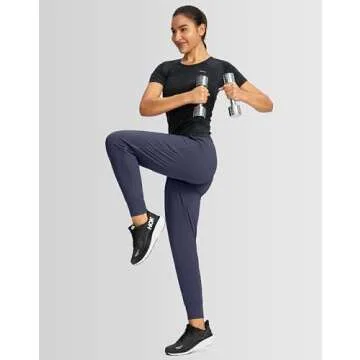 G Gradual Women's Joggers High Waisted Yoga Pants with Pockets Loose Leggings for Women Workout, Athletic, Lounge (Navy, Small)