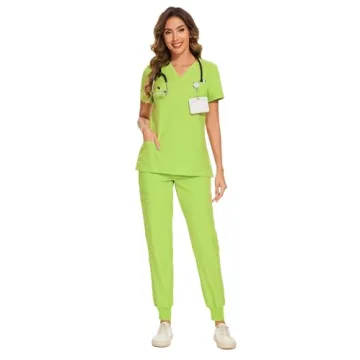 COZYFIT Women's Scrubs Set - Stretch V-Neck Top & Jogger Pants, 8 Pockets