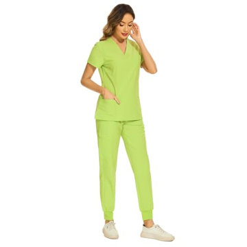 COZYFIT Women's Stretch V-Neck Scrubs Set with Pockets