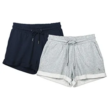 icyzone Workout Lounge Shorts for Women - Athletic Running Jogging Cotton Sweat Shorts (L, Navy/Grey...