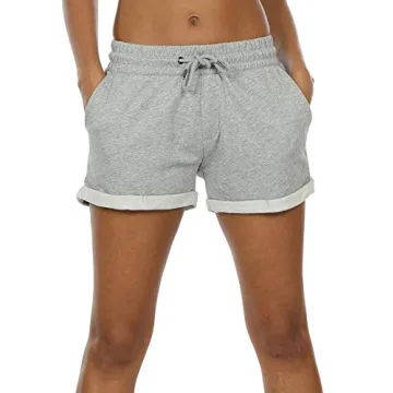 icyzone Workout Lounge Shorts for Women - Athletic Running Jogging Cotton Sweat Shorts (L, Navy/Grey)