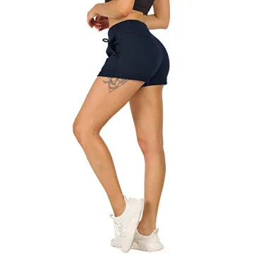 icyzone Workout Lounge Shorts for Women - Athletic Running Jogging Cotton Sweat Shorts (L, Navy/Grey)