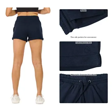 icyzone Workout Lounge Shorts for Women - Athletic Running Jogging Cotton Sweat Shorts (L, Navy/Grey)