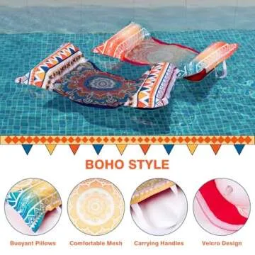 WERNNSAI Adults Pool Floats - 2 Pack Fabric Inflatable Pool Float Boho Style Water Hammock Floaties Multi-Purpose 4-in-1 Saddle Lounge Chair Hammock Drifter for Swimming Beach Party