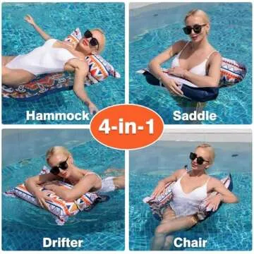 WERNNSAI Adults Pool Floats - 2 Pack Fabric Inflatable Pool Float Boho Style Water Hammock Floaties Multi-Purpose 4-in-1 Saddle Lounge Chair Hammock Drifter for Swimming Beach Party