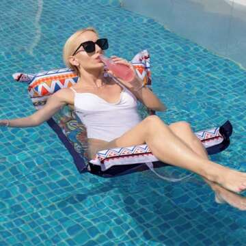 WERNNSAI Adults Pool Floats - 2 Pack Fabric Inflatable Pool Float Boho Style Water Hammock Floaties Multi-Purpose 4-in-1 Saddle Lounge Chair Hammock Drifter for Swimming Beach Party