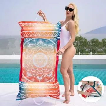 WERNNSAI Adults Pool Floats - 2 Pack Fabric Inflatable Pool Float Boho Style Water Hammock Floaties Multi-Purpose 4-in-1 Saddle Lounge Chair Hammock Drifter for Swimming Beach Party