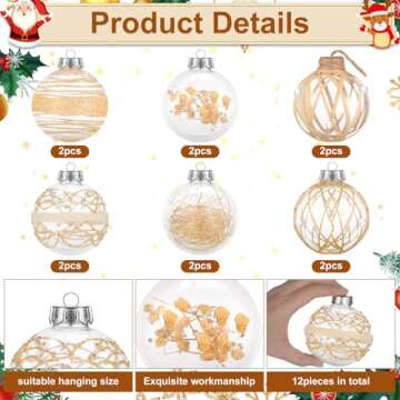 Liliful Christmas Ball Ornaments Set 3.15" Linen Champagne Clear Large Plastic Farmhouse Rustic Boho...