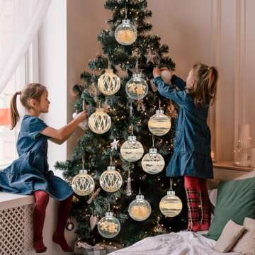 Liliful Christmas Ball Ornaments Set 3.15" Linen Champagne Clear Large Plastic Farmhouse Rustic Boho Christmas Tree Hanging Decoration Flaxen Xmas Decor for Party Holiday Wedding Home(12 Pcs)