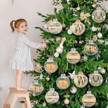 Liliful Christmas Ball Ornaments Set 3.15" Linen Champagne Clear Large Plastic Farmhouse Rustic Boho Christmas Tree Hanging Decoration Flaxen Xmas Decor for Party Holiday Wedding Home(12 Pcs)