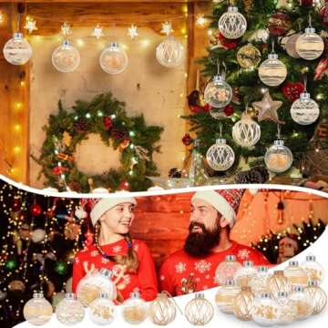 Liliful Christmas Ball Ornaments Set 3.15" Linen Champagne Clear Large Plastic Farmhouse Rustic Boho Christmas Tree Hanging Decoration Flaxen Xmas Decor for Party Holiday Wedding Home(12 Pcs)