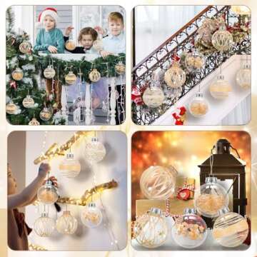 Liliful Christmas Ball Ornaments Set 3.15" Linen Champagne Clear Large Plastic Farmhouse Rustic Boho Christmas Tree Hanging Decoration Flaxen Xmas Decor for Party Holiday Wedding Home(12 Pcs)