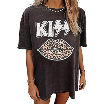 Avanova Women's Kiss Lip Graphic Oversized Tee in Black