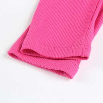 Artfish Women's Square Neck Long Sleeve Ribbed Slim Fitted Casual Basic Crop Top (Hot Pink, L)