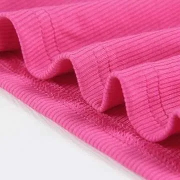 Artfish Women's Square Neck Long Sleeve Ribbed Slim Fitted Casual Basic Crop Top (Hot Pink, L)