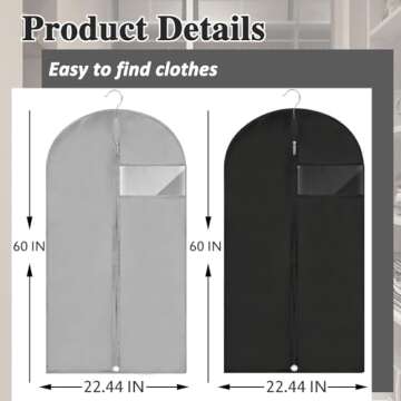 Fafish Dress Bags for Gowns Long,60'' Garment Bag Suit Bag for Closet Storage and Travel,Set of 2 (B...