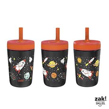 Zak Designs Kelso Toddler Cups For Travel or At Home, 12oz Vacuum Insulated Stainless Steel Sippy Cup With Leak-Proof Design is Perfect For Kids (Spaceships)