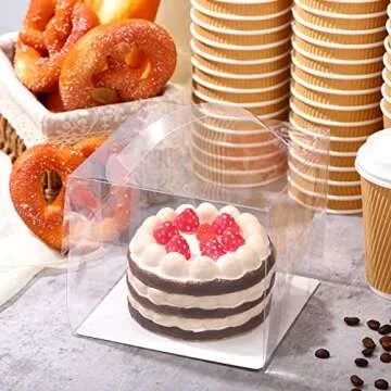 32 Pcs Clear Cake Box Transparent Bakery Boxes Plastic Cake Carrier with Lid and Handle Transparent Food Cupcake Container for Wedding Birthday(6 x 6 x 5 Inch,Classic Style)