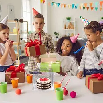 32 Pcs Clear Cake Box Transparent Bakery Boxes Plastic Cake Carrier with Lid and Handle Transparent Food Cupcake Container for Wedding Birthday(6 x 6 x 5 Inch,Classic Style)