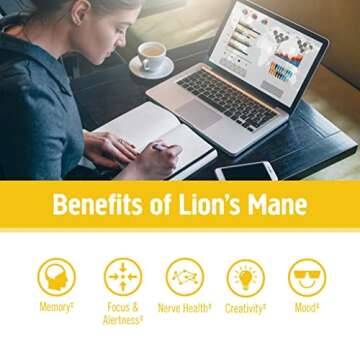 OM MUSHROOM SUPERFOOD Lion's Mane Organic Mushroom Powder, Improves Memory, Focus, Clarity, Nerve Health, and Mood Support, 7.05 oz, 100 Servings