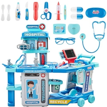 Lillimasy Doctors Kit for Kids: Pretend Real Doctor Playset for Kids with Cart ＆ Suitcase - Doctor...